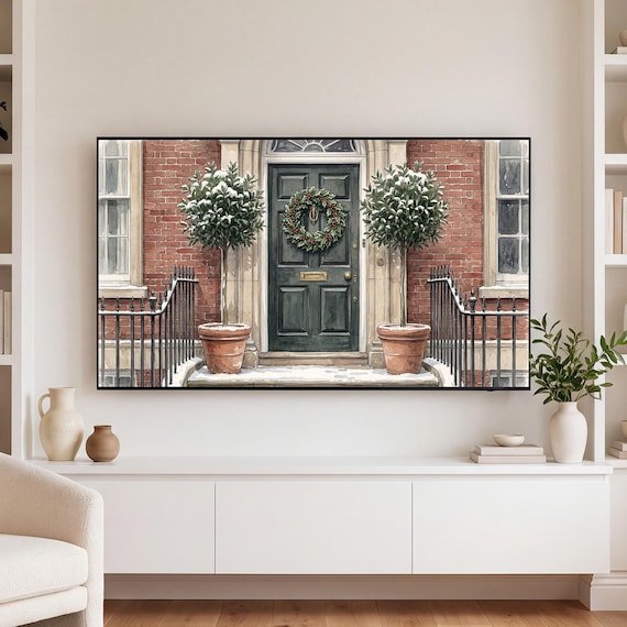 Black Door Wreath Samsung Frame TV Art — view 3