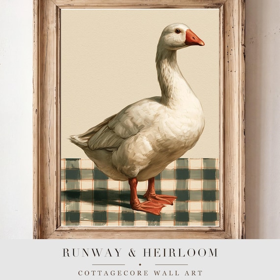 White Goose on Gingham Watercolor Art Print