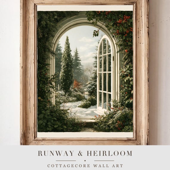 Christmas Cottage Window Watercolor Print