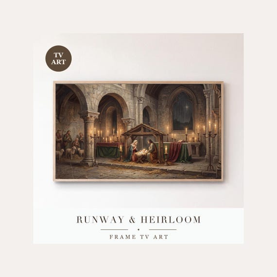 Nativity Scene Frame TV Art, Samsung Frame TV Art Christmas Eve Church Tonal Oil, Religious Hol…