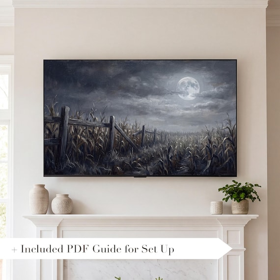 Cornfield Fence at Night Samsung Frame TV Art — view 2
