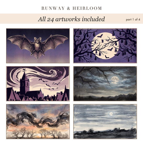 Frame TV Art Bundle of 24, Vintage Bats and Ravens Night Sky 4K Download — view 6