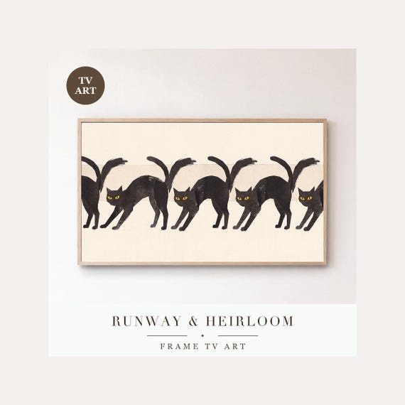 Arched Black Cat Frame TV Art, Samsung Frame TV Art Cut Paper Graphic Cats, Minimalist Hallowee…