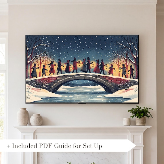 Carolers on the Bridge Samsung Frame TV Art — view 2