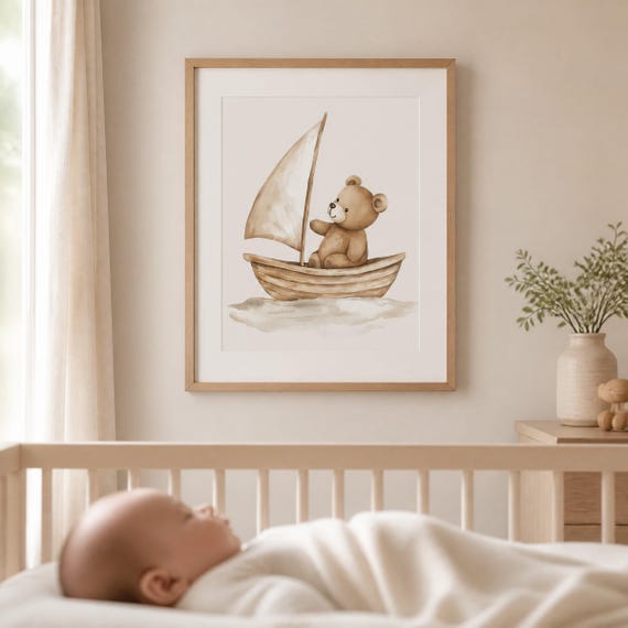 Sailboat Teddy Nursery Wall Art — view 4