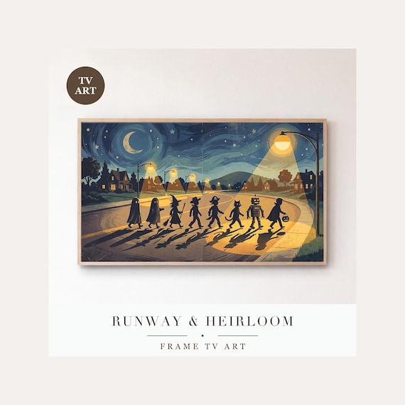 Crossing the Road Halloween Frame TV Art, Samsung Frame TV Art Mid Century Silhouettes, Vintage…