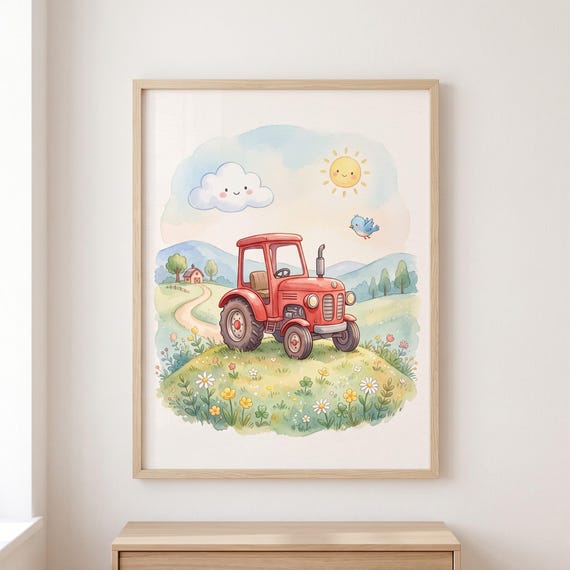 Red Tractor Nursery Wall Art Printable — view 3