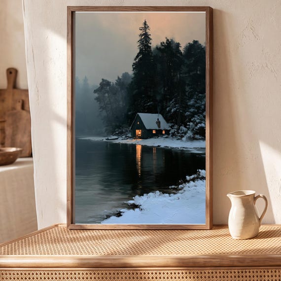 Ice Fishing Hut Antique Oil Painting — view 5