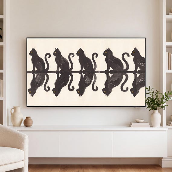 Mirrored Black Cats Samsung Frame TV Art — view 3