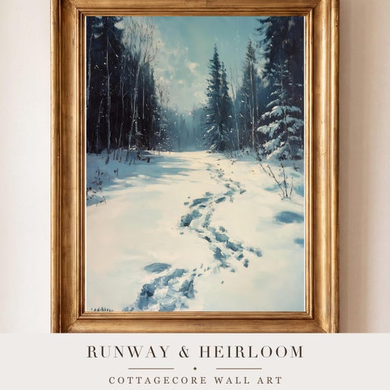 Animal Tracks in Snow Antique Oil Painting — view 4