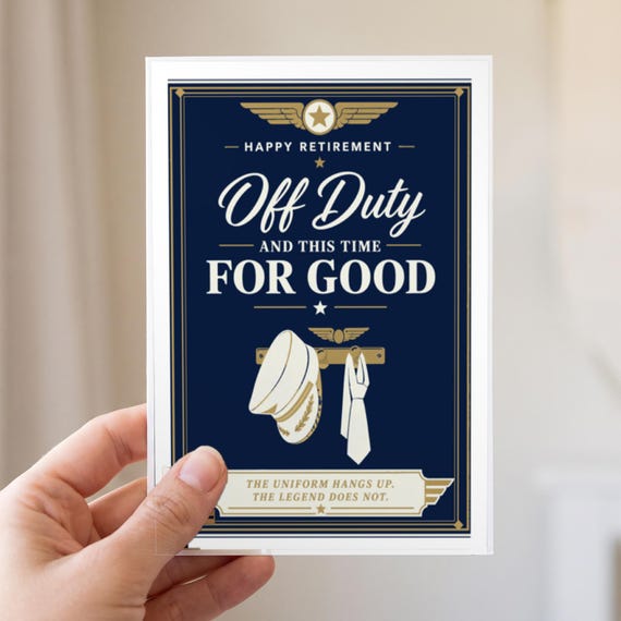 Off Duty For Good Pilot Retirement Card Printable Happy Farewell Digital Download Aviation Captain Gift Crew Party Keepsake Dad Men — view 2