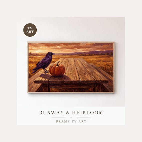 Cleared Harvest Table Frame TV Art, Samsung Frame TV Art Autumn Still Life Oil Painting, Fall F…