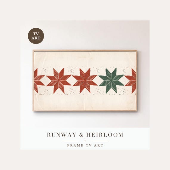 Nordic Star Block Print Frame TV Art, Samsung Frame TV Art Scandinavian Christmas Print, Hygge …
