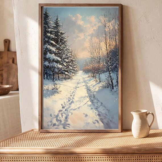 Snowy Apple Orchard Antique Oil Painting — view 5
