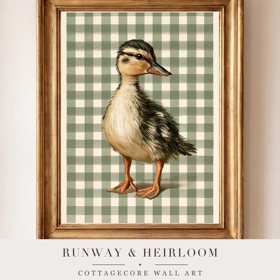 Duckling on Ticking Stripes Watercolor Art Print — view 4