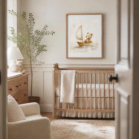 Teddy Bear Sailboat Nursery Art — view 6