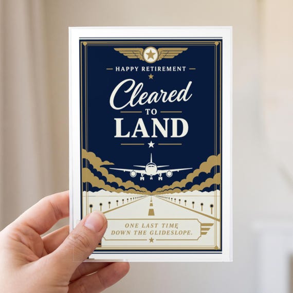 Cleared To Land Pilot Retirement Card Printable Happy Farewell Digital Download Aviation Captain Gift Runway Crew Party Keepsake Dad Men — view 2