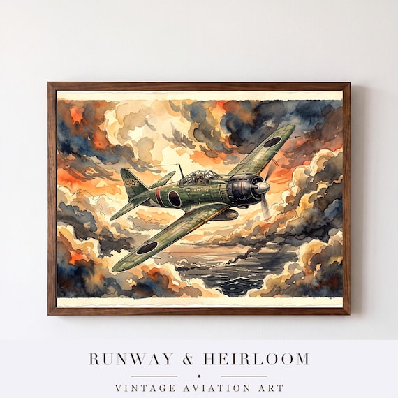 A6M Zero Watercolor Print — aviation wall art print