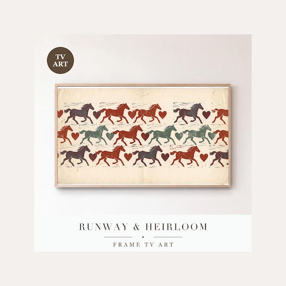 Hearts and Horses Frame TV Art, Samsung Frame TV Art Nordic Christmas Block Print, Hygge Holida…