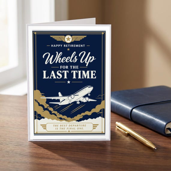Wheels Up Pilot Retirement Card Printable Last Flight Digital Download Aviation Captain Farewell Gift Crew Party Keepsake Hangar Dad Men — view 3