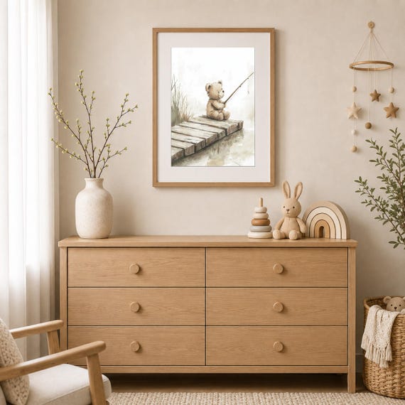 Fishing Teddy Nursery Wall Art — view 2