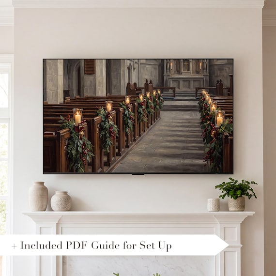 Dressed Church Pews Samsung Frame TV Art — view 2