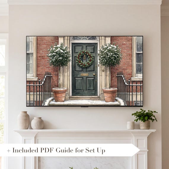 Black Door Wreath Samsung Frame TV Art — view 2