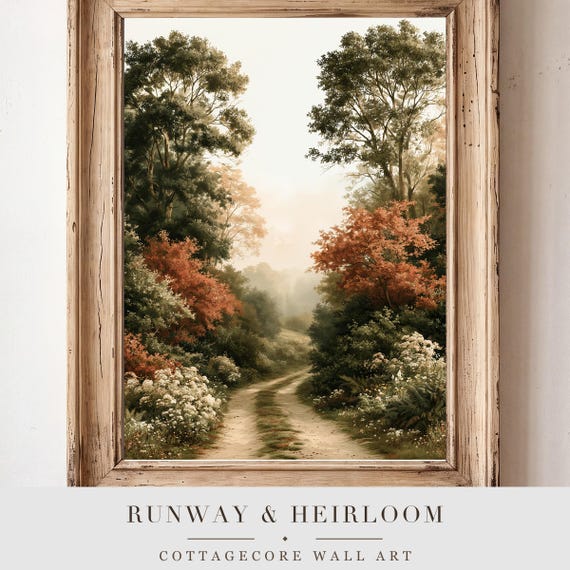 Misty Autumn Cottage Lane Watercolor Art Print