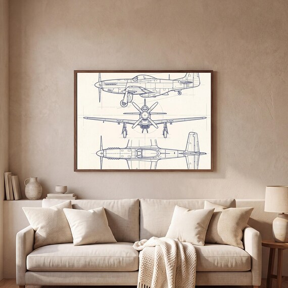 P-51 Mustang Blueprint Print — view 2
