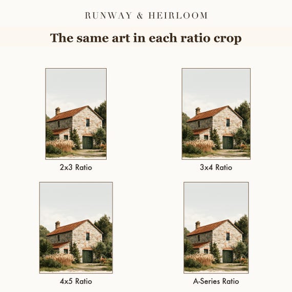 Stone Barn with Wheat Sheaves Watercolor Print — view 6