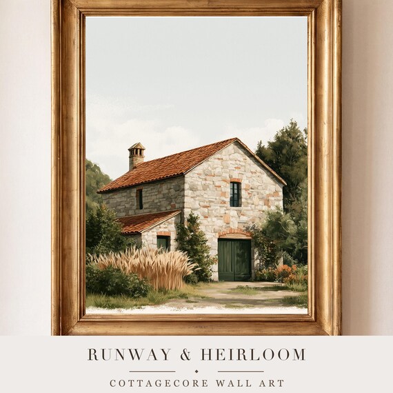Stone Barn with Wheat Sheaves Watercolor Print — view 4