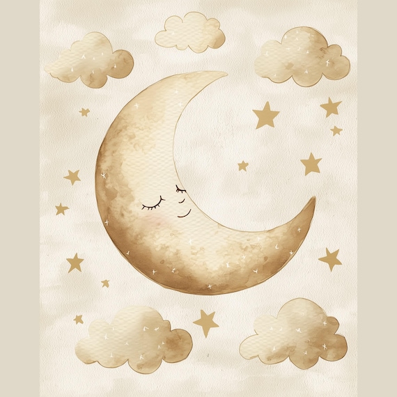 Sleepy Moon Nursery Wall Art