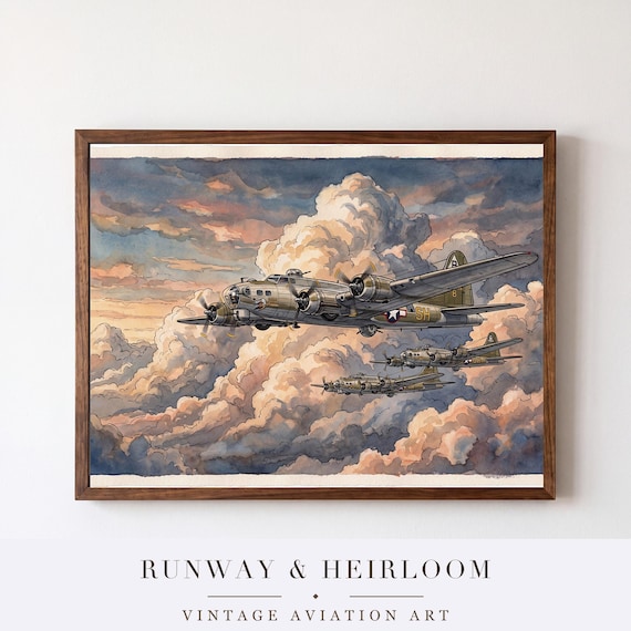 B-17 Flying Fortress Watercolor Print — aviation wall art print