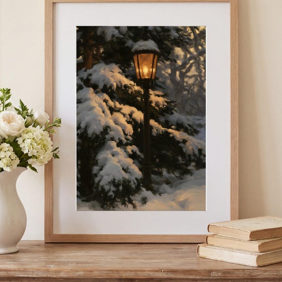 Snowy Spruce Bough Antique Oil Painting — view 2