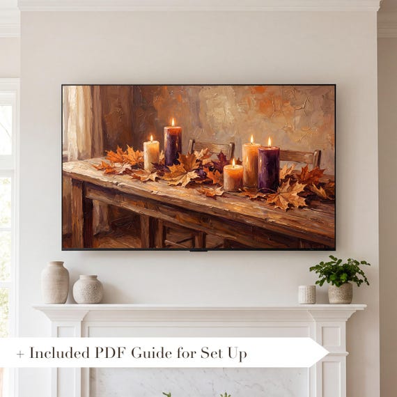 Candles and Maple Leaves Samsung Frame TV Art — view 2