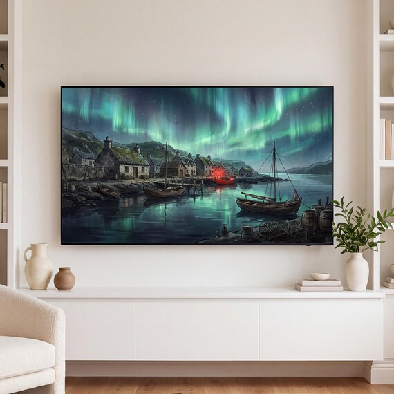 Fishing Hamlet Aurora Samsung Frame TV Art — view 3