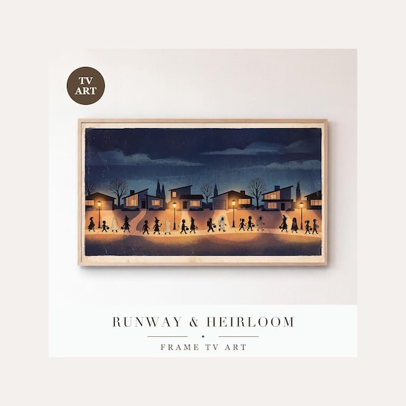 Halloween Houses Frame TV Art, Samsung Frame TV Art Mid Century Night Silhouettes, Vintage Hall…
