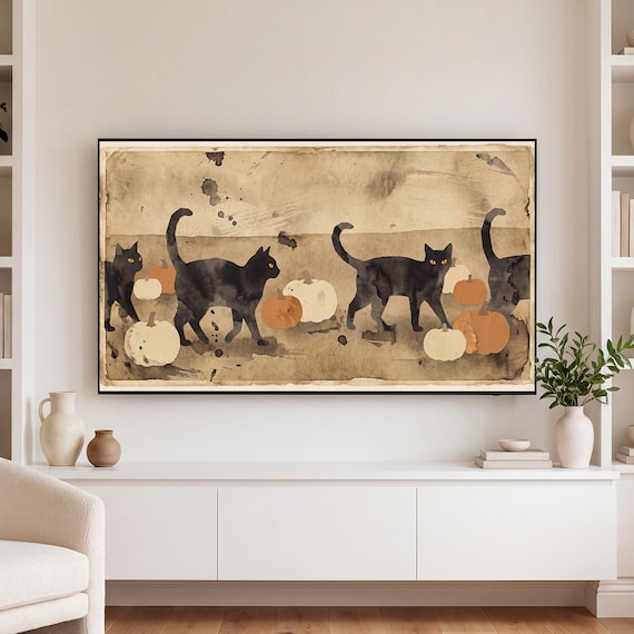 Black Cats and Pumpkins Samsung Frame TV Art — view 3