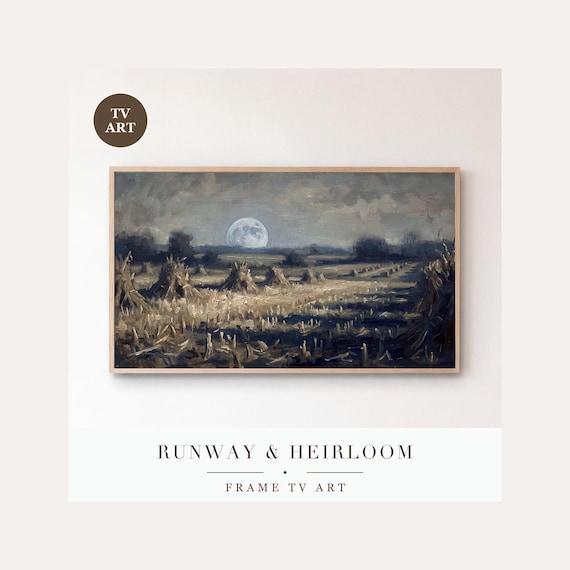 Harvest Moon Cornfield Frame TV Art, Samsung Frame TV Art Halloween Moonlit Nocturne, Moody Fal…