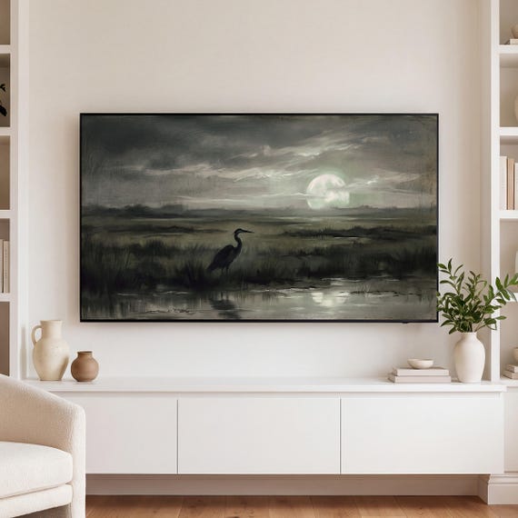 Heron at Moonrise Samsung Frame TV Art — view 3