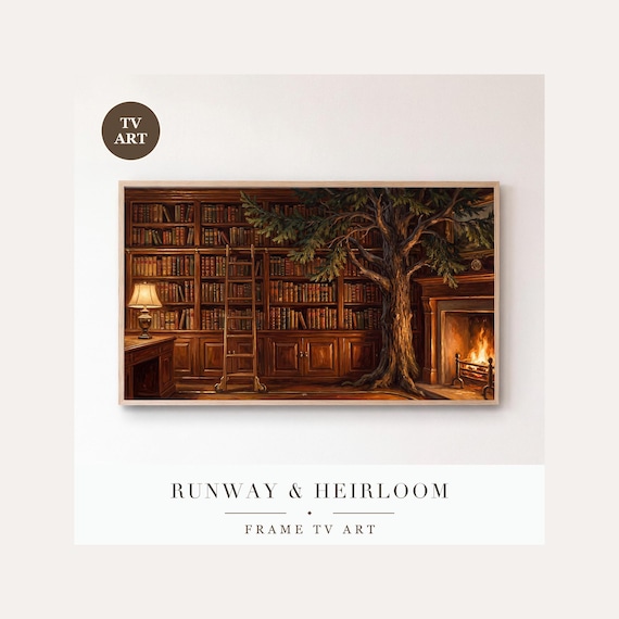 Christmas Library Frame TV Art Bundle of 6, Samsung Frame TV Art Cozy Book Room Oil Painting, F…