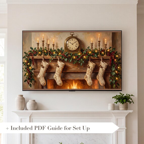 Christmas Mantel Samsung Frame TV Art Bundle of 6 — view 2