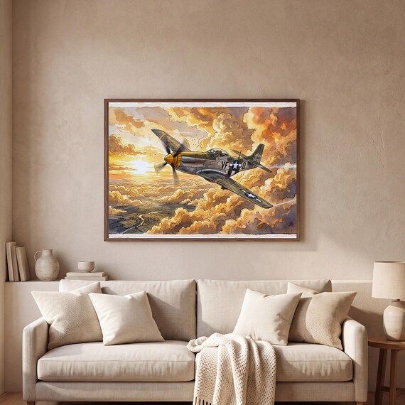 P-51 Mustang Watercolor Print — view 2