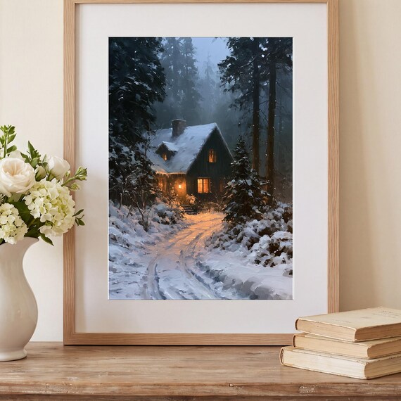 Glowing Lodge Window Antique Oil Painting — view 2
