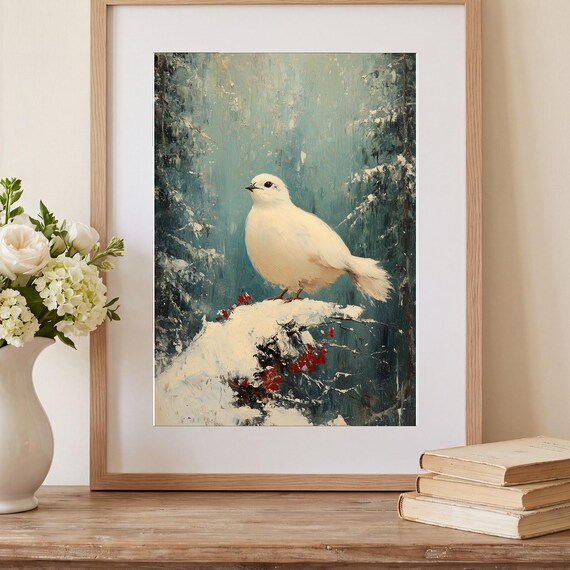Winter Ptarmigan Antique Oil Painting — view 2
