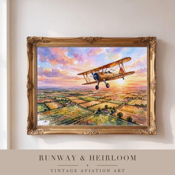 Vintage Biplane Watercolor Print — view 4