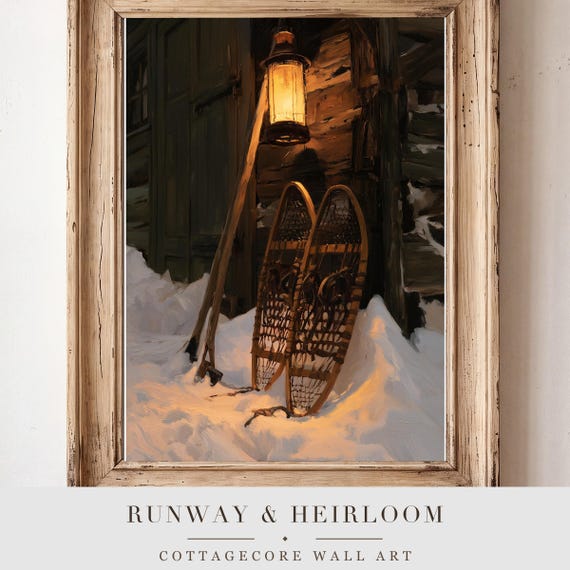 Vintage Snowshoes Antique Oil Painting