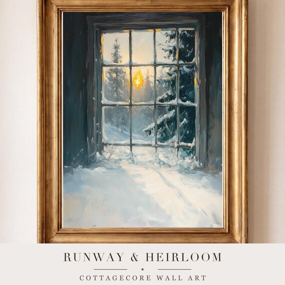 Firelight Through Frost Antique Oil Painting — view 4