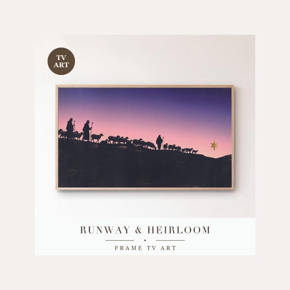 Shepherds on the Ridge Frame TV Art, Samsung Frame TV Art Nativity Silhouette, Religious Christ…