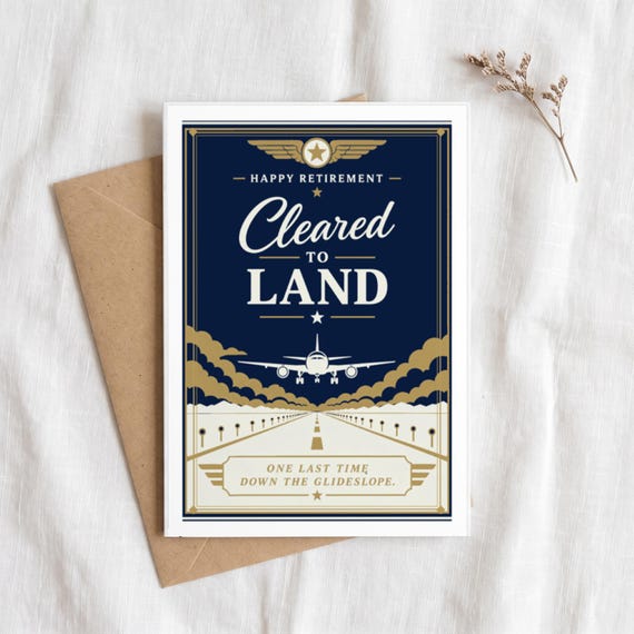 Cleared To Land Pilot Retirement Card Printable Happy Farewell Digital Download Aviation Captain Gift Runway Crew Party Keepsake Dad Men — view 5